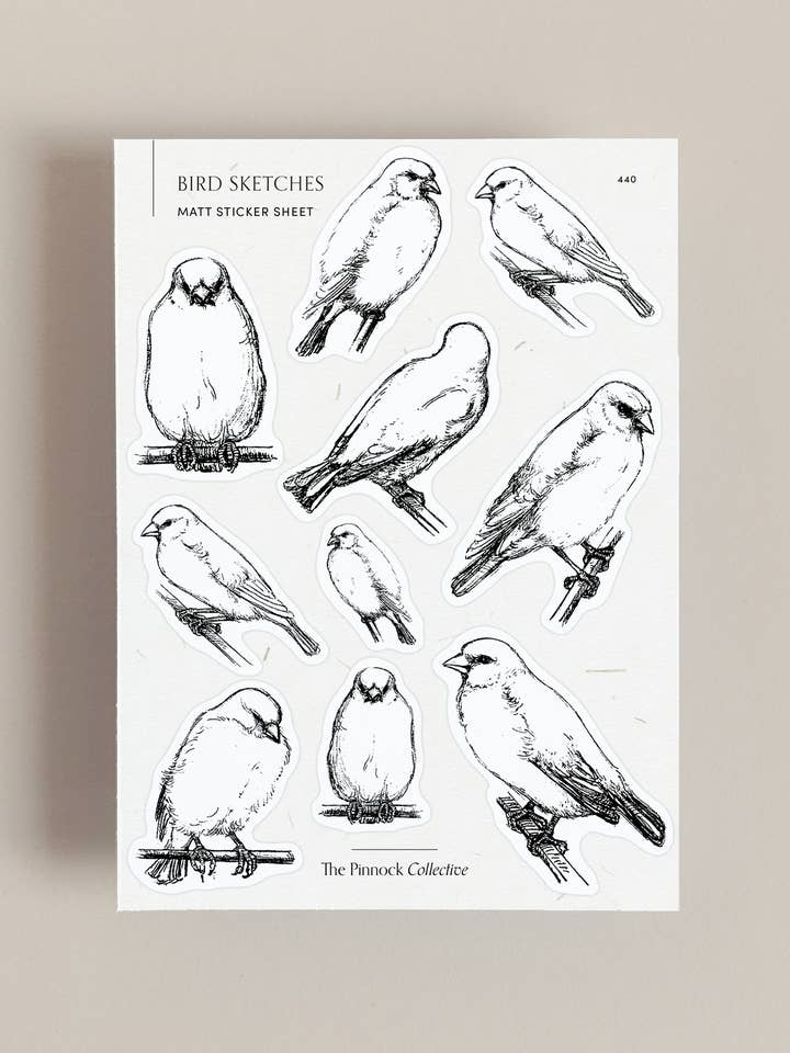 Vintage Bird Sketches Sticker Sheet for wholesale by The Pinnock Collective