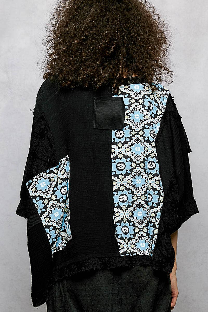 Pol Clothing - Wholesale Blouse - Women's - Round Neck Double Gauze Floral Woven Top3