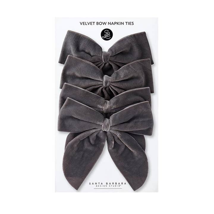 Santa Barbara Design Studio by Creative Brands - Wholesale Napkin Ring - Velvet Bow Napkin Ties - Charcoal - Set of 41