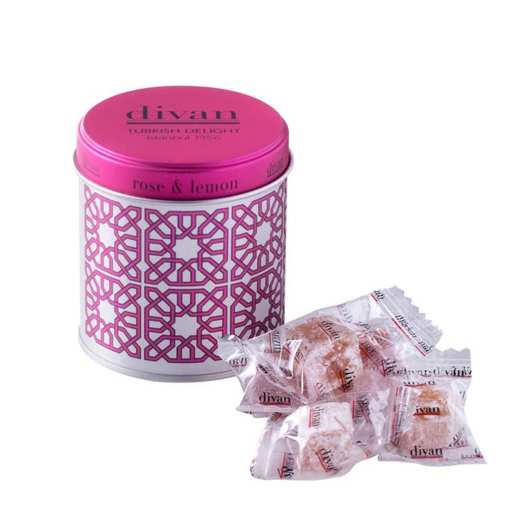 Divan Patisserie Uk - Wholesale Chocolate Box - Divan Luxury Turkish Delights - Rose & Lemon Tin Box, individually wrapped