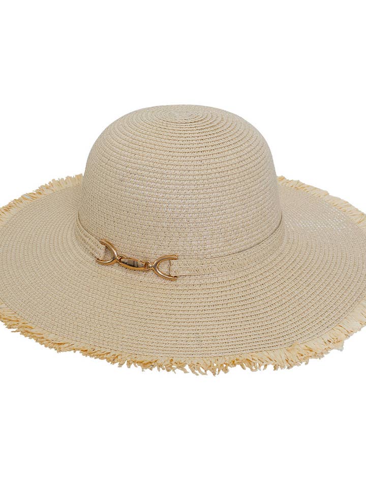 Sombrero de paja flexible con ala deshilachada y acento metálico dorado de Magid. para venta al por mayor de Magid