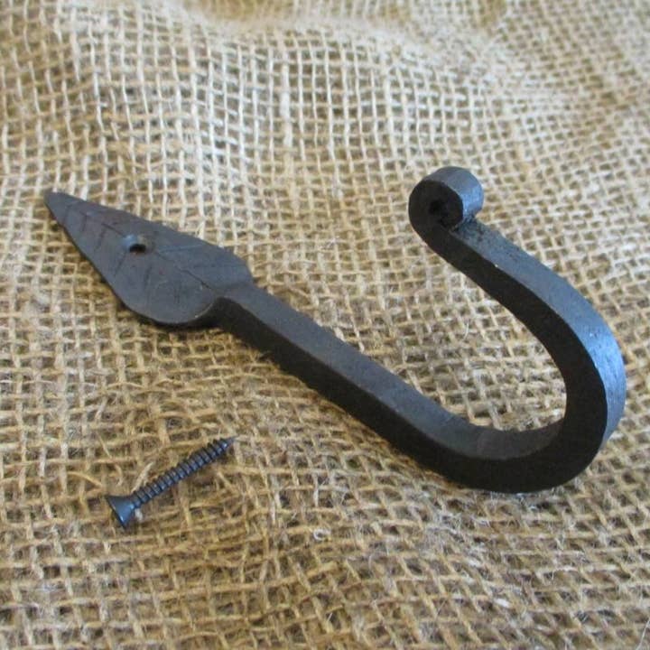 Hand Forged Iron Leaf Hook, 5 1/2" Long for wholesale by Midwest Craft House
