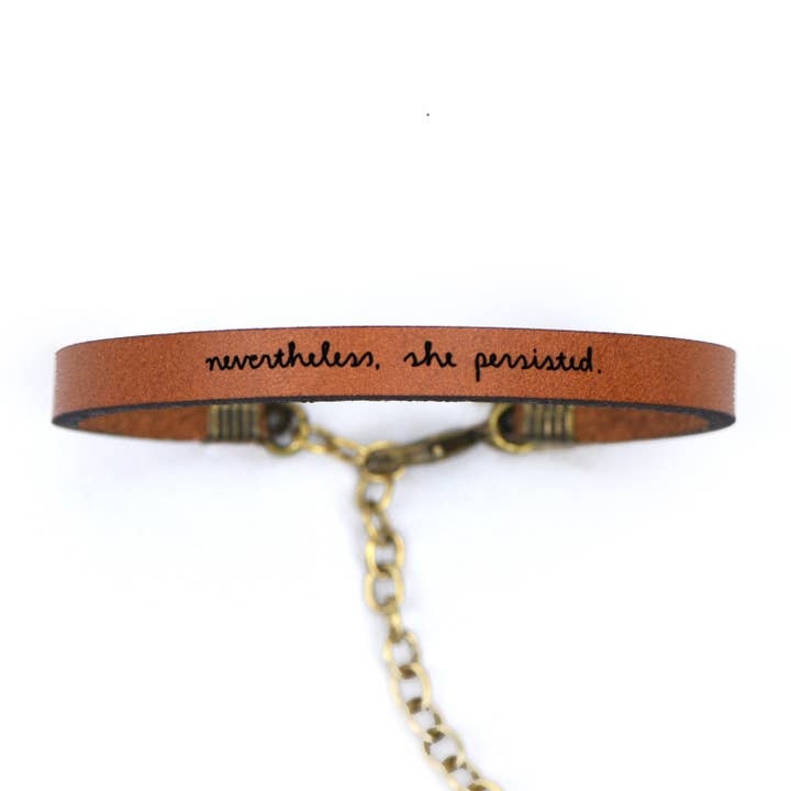 floralee LIVING - Wholesale Bangle Bracelet - nevertheless she persisted Engraved Leather Bracelet4