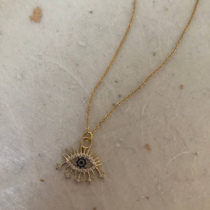 Roshni Desai & Things - Wholesale Pendant/Charm Necklace - Gold Cubic Zirconia Evil Eye Necklace 18" Eye Necklace Turki