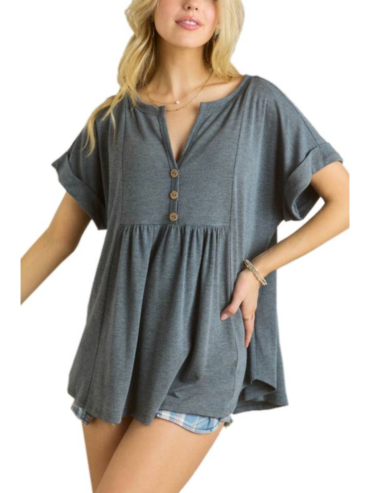 Vanilla Monkey - Wholesale Tunic - Women's - Button Trapeze Short Sleeve Babydoll Top