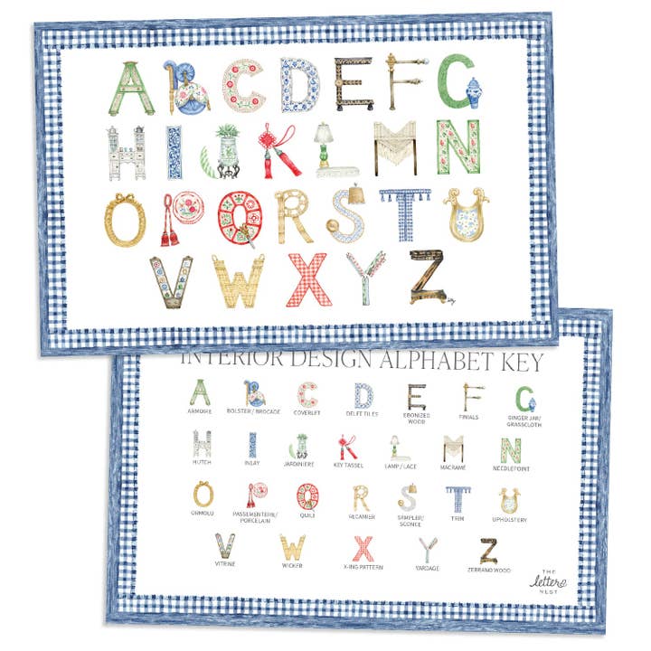 Interior Design Alphabet Placemat for wholesale by The Letter Nest