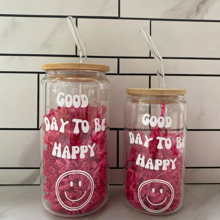 Good Day To Be Happy Glass Cup for wholesale by Self-ish Lounge