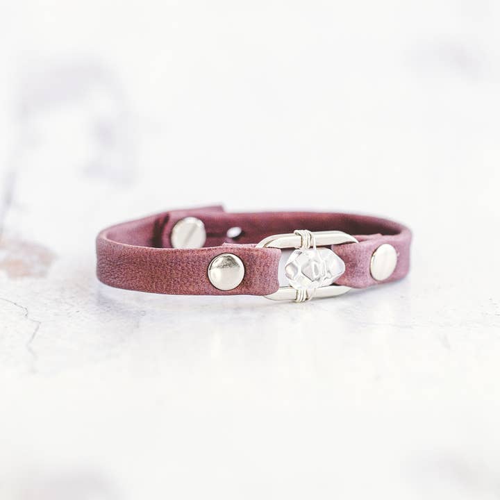 Giving Bracelets - Wholesale Bangle Bracelet - Desert Rose Leather Bracelet - Silver - Clear Quartz14