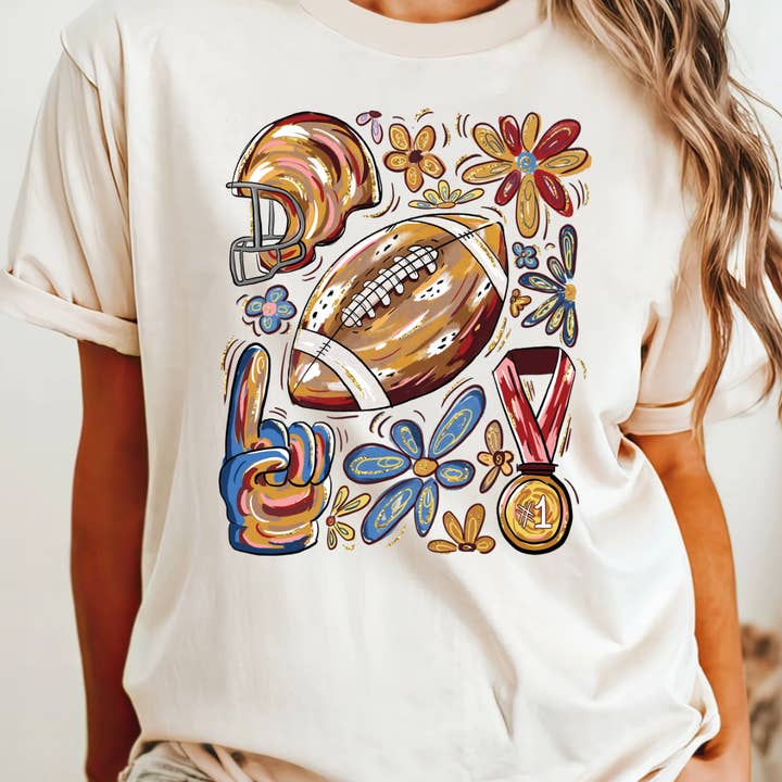 Fall Floral Bow Football Tee for wholesale by Kiki's Boutique