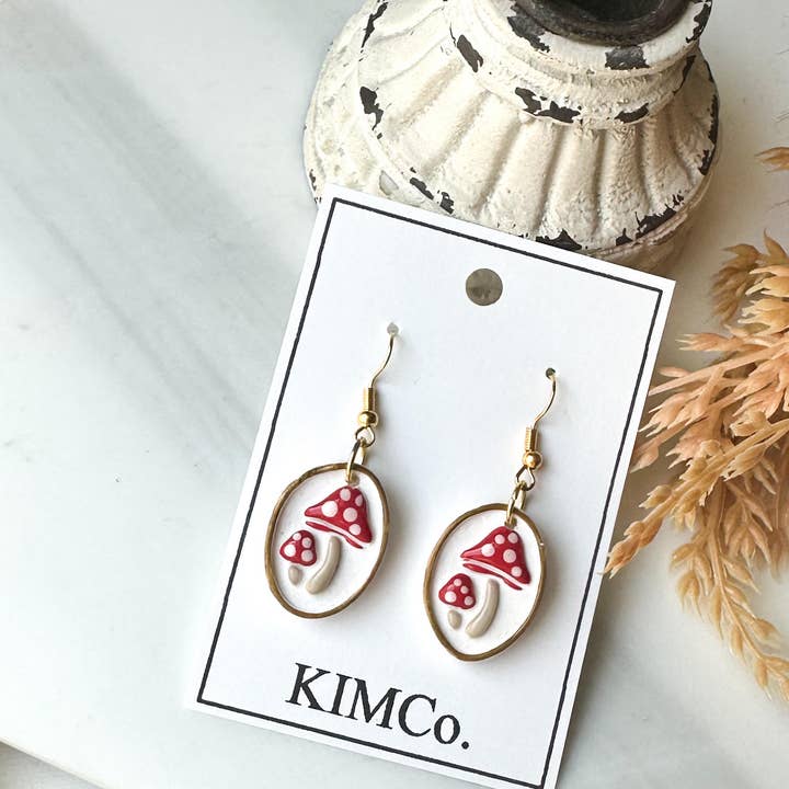 Polymer Clay Earrings - Everyday - 3D Mushrooms for wholesale by KIMCo.