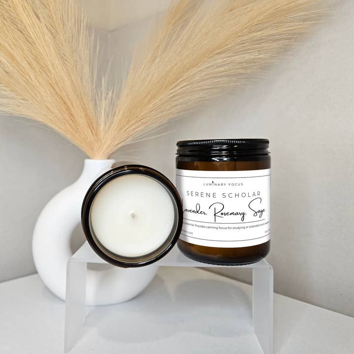 Lavender Rosemary Sage Candle – 8oz Amber, Herbal Calm for wholesale by Luminary Focus
