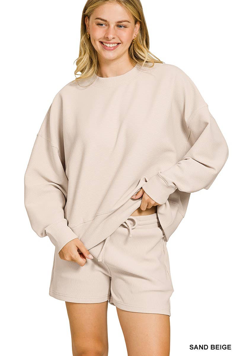 Vanilla Monkey - Wholesale Lounge Set - Women's - Ribbed Round Neck Pullover And Shorts Set4