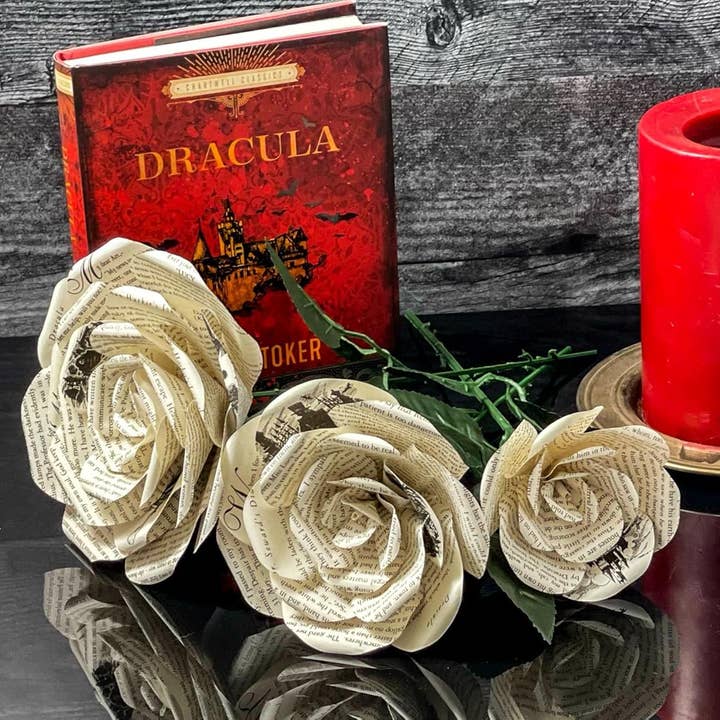 Literary Blooms – wholesale Artificial flowers – Handmade Dracula Paper Flowers–Roses made from Upcycled Book13