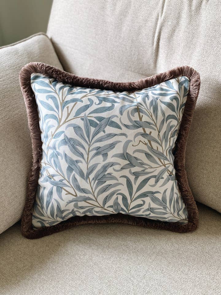 Blue Fringe Leaf Throw Square Complete Cushion for wholesale by Rosie & Smudge