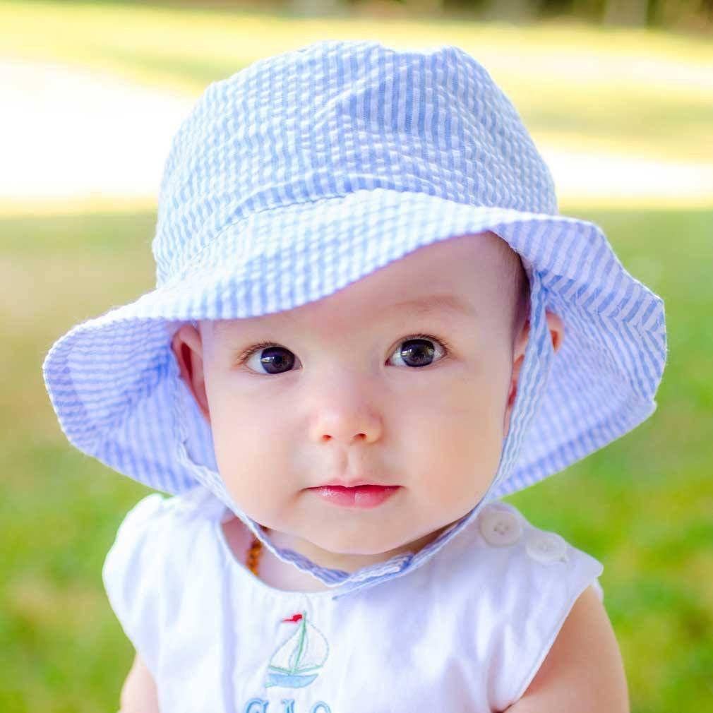 Huggalugs - Wholesale Bucket Hat - Kids - Light Blue Stripe Seersucker Bucket Hat Baby & Toddler SALE4