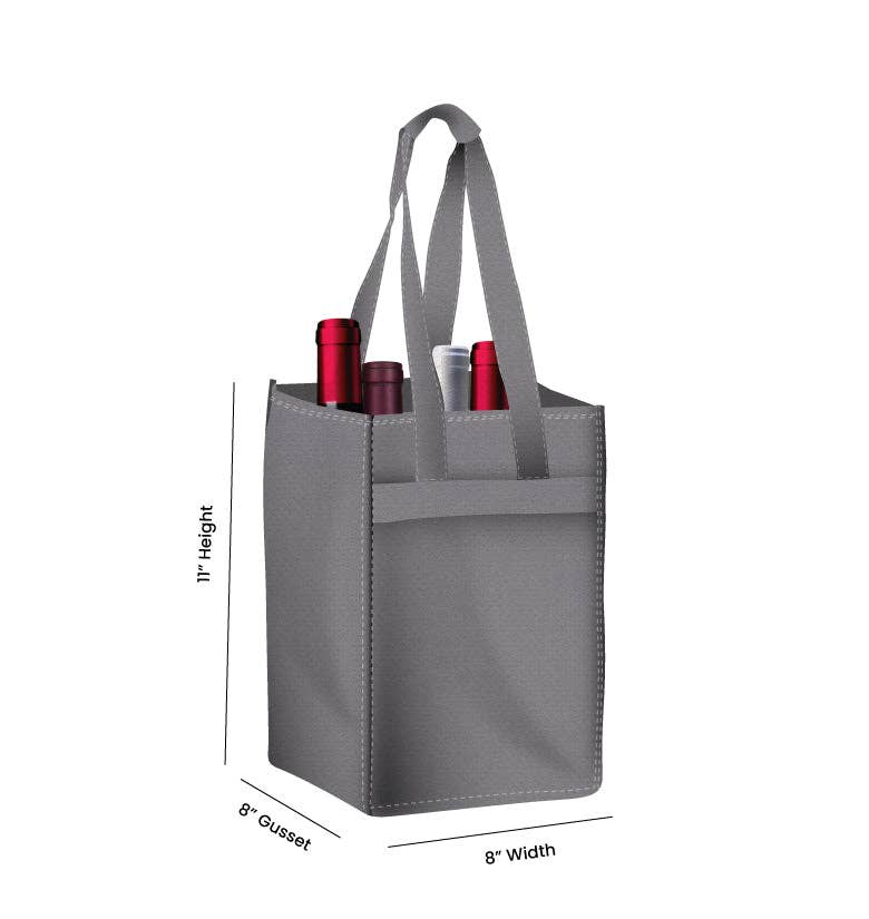 Non Woven Totes - Wholesale Wine Tote - Reusable 4-Bottle Wine Tote Bag-8x11x8 with Bottom Gusset | Custom Printed Wine Totes6