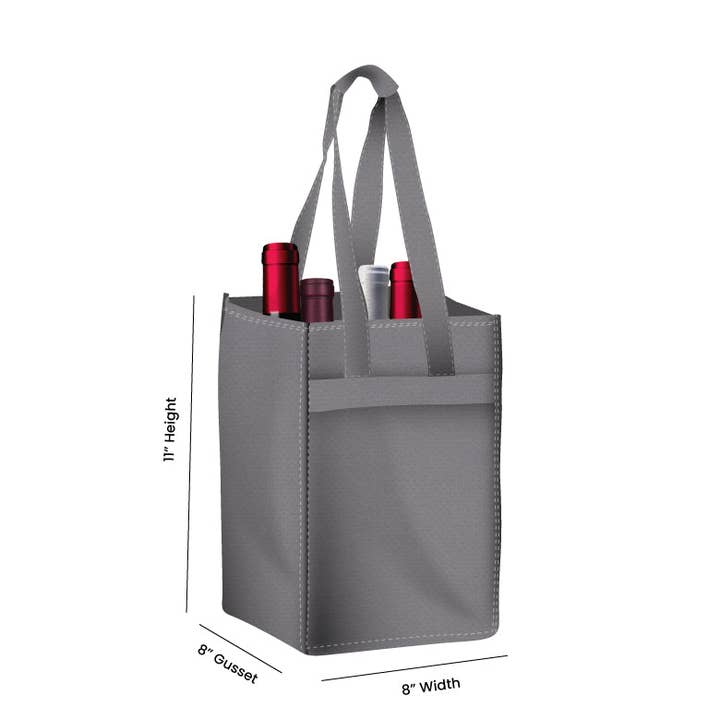 Non Woven Totes - Wholesale Wine Tote - Reusable 4-Bottle Wine Tote Bag-8x11x8 with Bottom Gusset | Custom Printed Wine Totes6