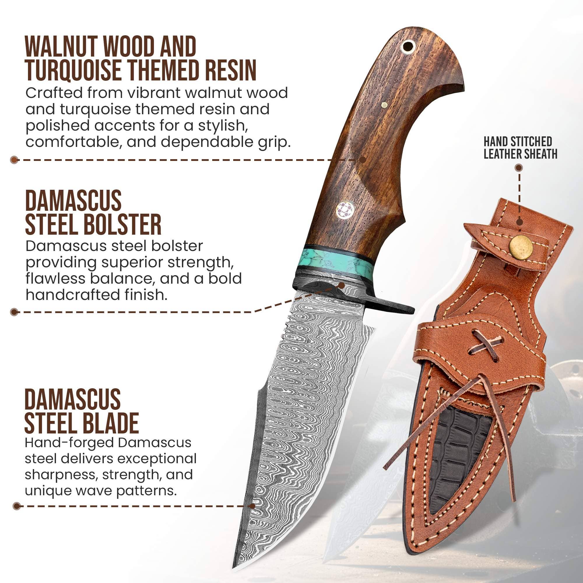 FH KNIVES - Wholesale Pocket Knife/Holder - 10' Handmade damascus steel knife with leather sheath3