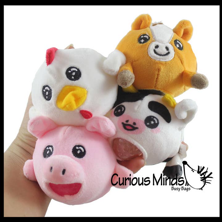 1 animal de ferme en peluche : vache, cochon, cheval, poulet - Water Bead Fi pour la vente par Curious Minds Toys