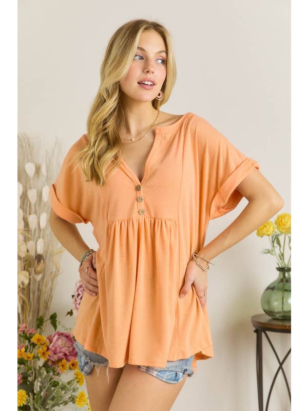 Vanilla Monkey - Wholesale Tunic - Women's - Button Trapeze Short Sleeve Babydoll Top