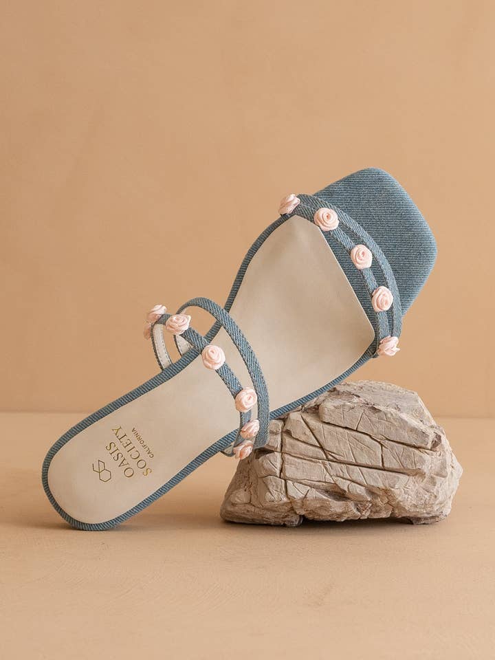 The Rosanna Denim | Rosette Detailed Flats for wholesale by OASIS SOCIETY