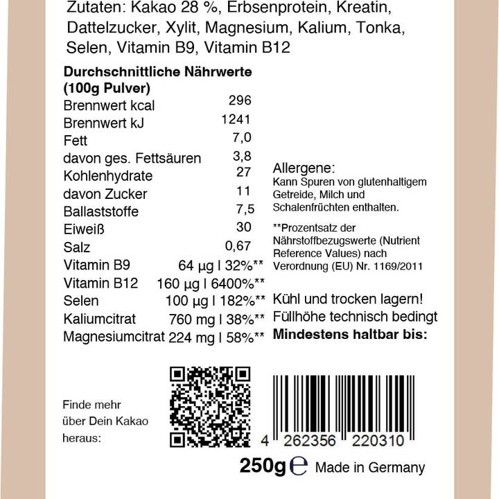 Dein Kakao - Wholesale Protein/Superfood Powder - Doping Drinking Chocolate Powder | Your Cocoa | Vegan | Sport1