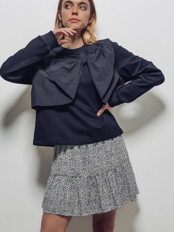 Coquette Bow Statement Long Sleeve Crew Neck Top for wholesale by Urban Daizy
