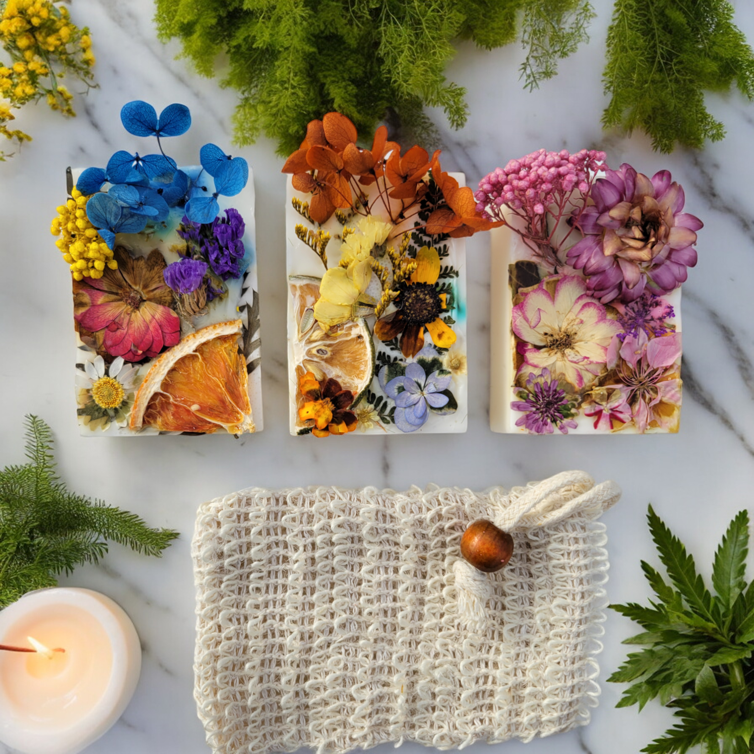 FlorBody - Venta al por mayor Pastilla de jabón - Jabón natural artesanal de leche de cabra con flores prensadas - 113 g1