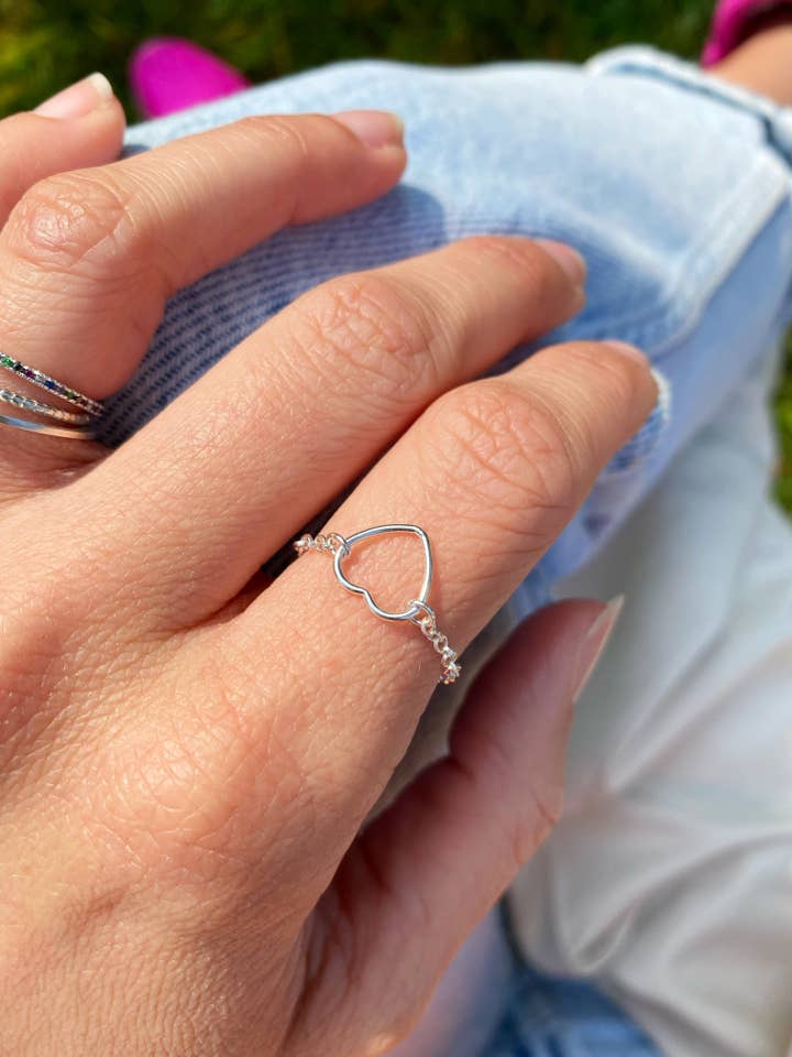 Heart chain ring for wholesale by Alhena Bijoux