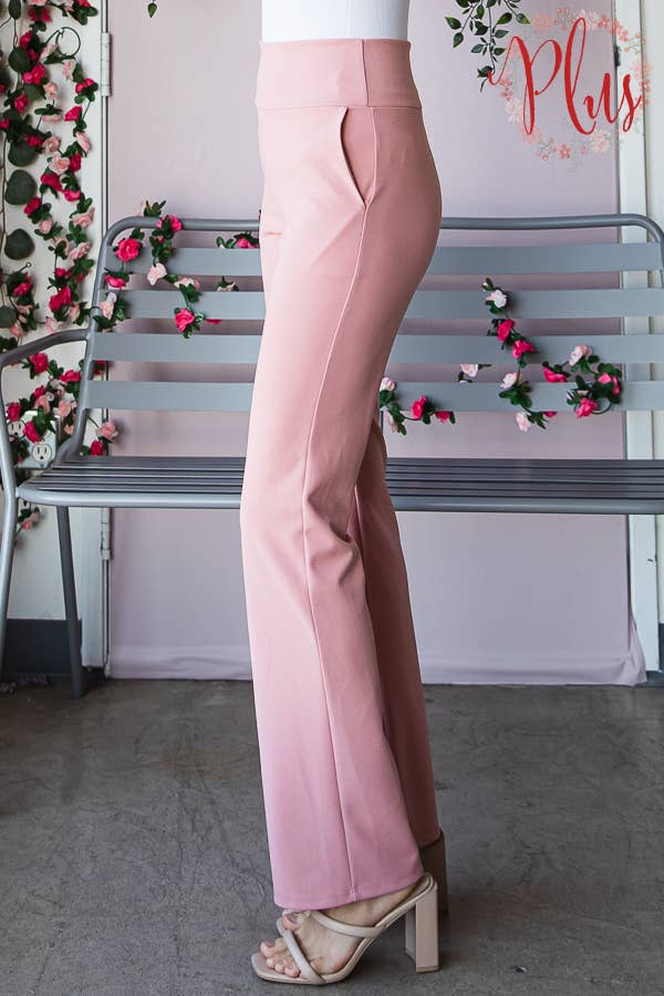 Pink Irene Wholesale - Wholesale Pants - Women's - PLUS FLARE PANTS WITH SIDE WAIST BAND AND POCKET2