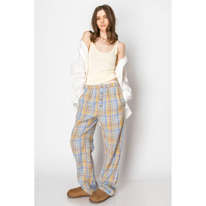 SKYLAR ROSE - Wholesale Pants - Women's - Flannel Plaid Pajama Boxer Wide Leg Lounge PANTS7