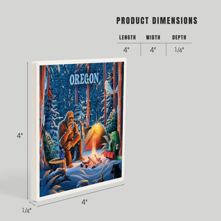Lantern Press - Vente Sous-verre - SOUS-VERRE EN CÉRAMIQUE Oregon, Inner Squatch, Camping Bigfoot4