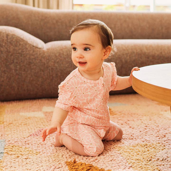 Day or Night Short Sleeve Frill Onesie - Hibiscus for wholesale on Faire4