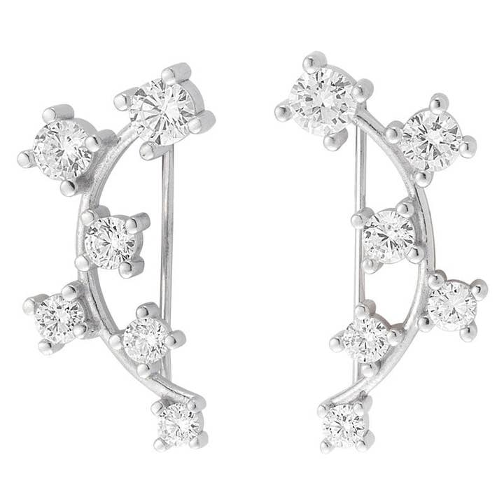 Boucles d'oreilles délicates en argent avec diamants et cristaux pour la vente par Amorium