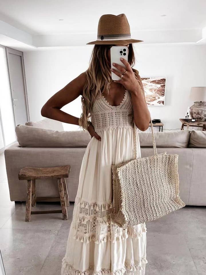 Rosa Clothing - Wholesale Dress - Women's - Bohemian Crochet tassel Lace large swing flare dress