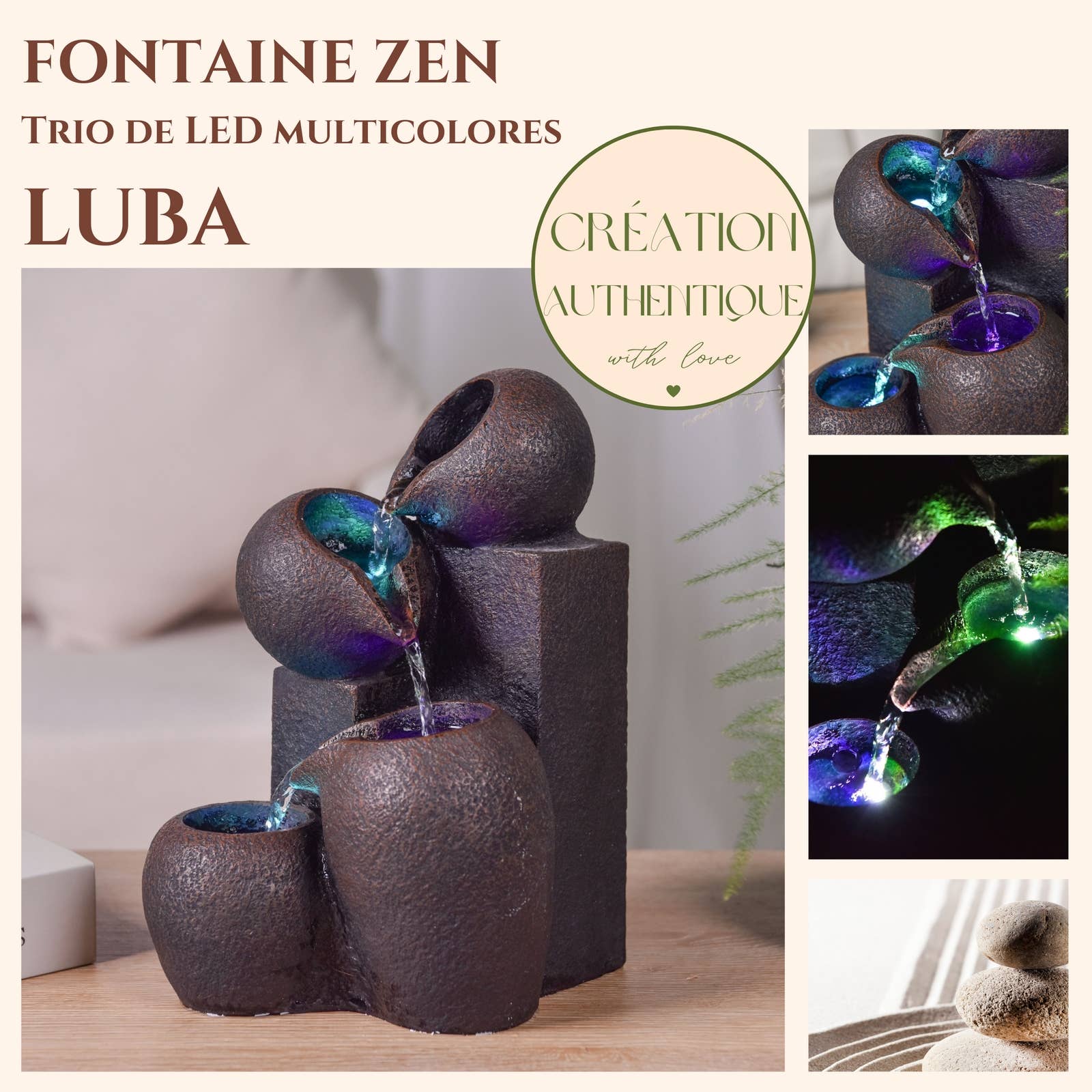 Zen'Arôme – wholesale Dekorativt bordsobjekt – Luba Zen inomhusfontän - Zen och avkopplande atmosfär1