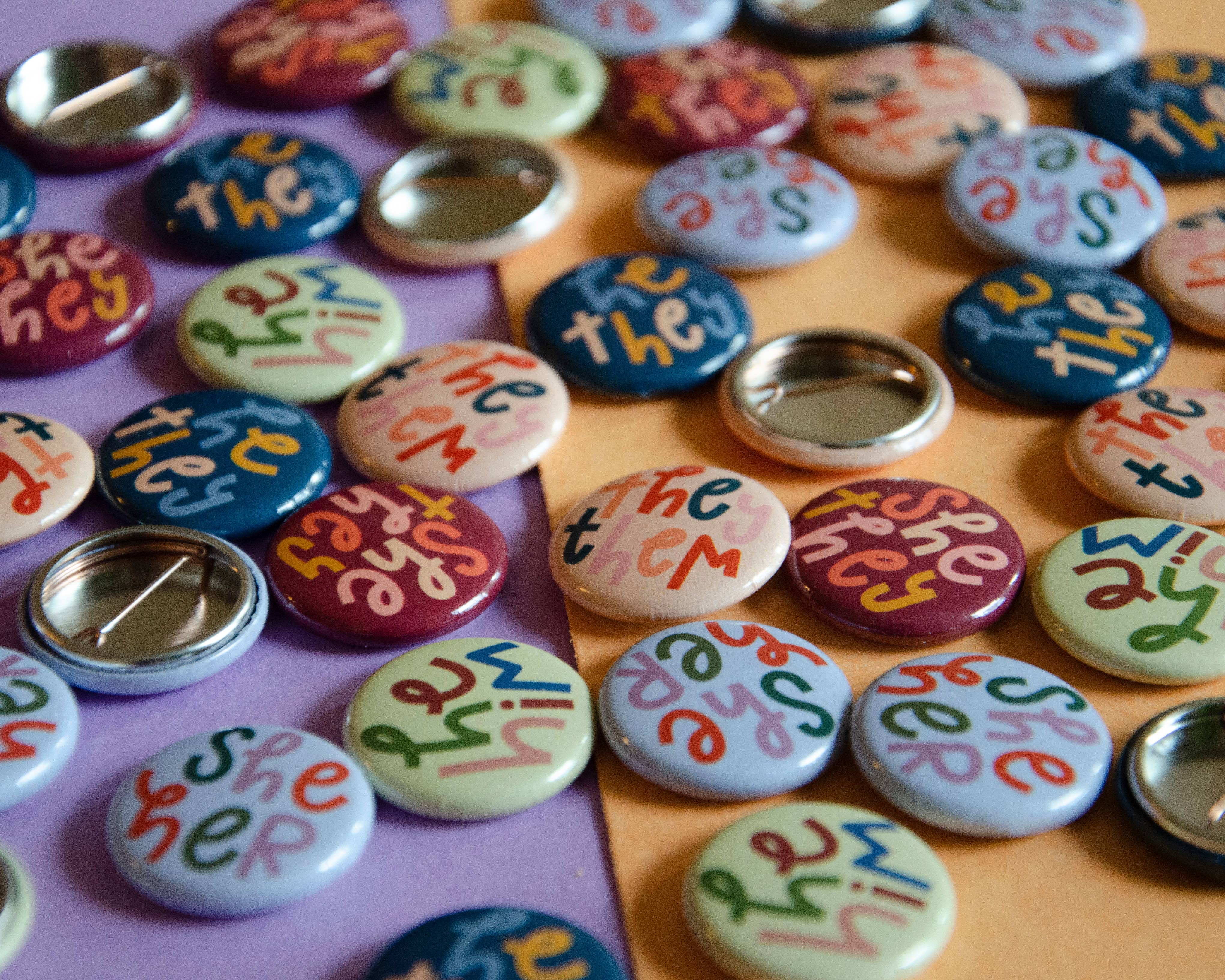 Twentysome Design – wholesale Lapel pin/button – He They Pronoun Button3