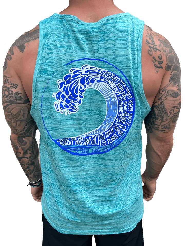 Long Island Beach Wave Tank (Aqua) for wholesale by Long Island Strong