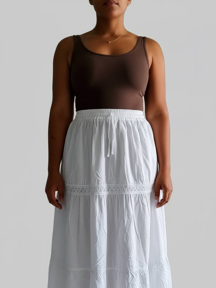 White Cotton Embroidery Skirt CS001/3 for wholesale by India Batik