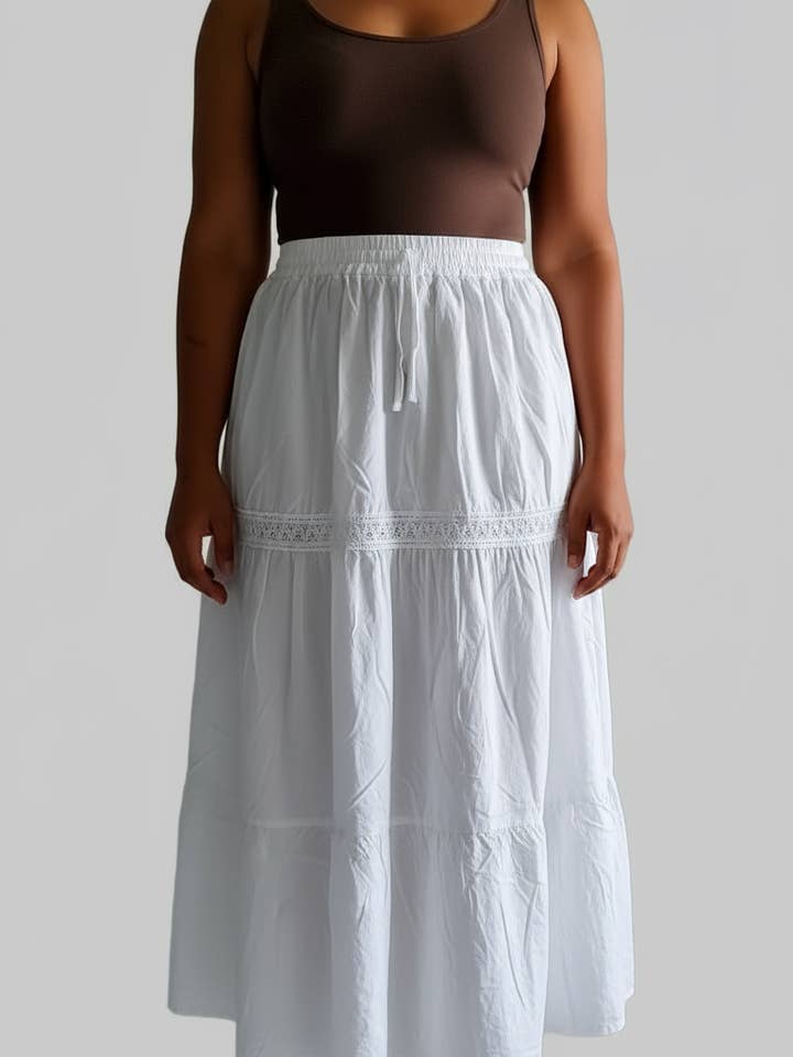 White Cotton Embroidery Skirt CS001/3 for wholesale by India Batik