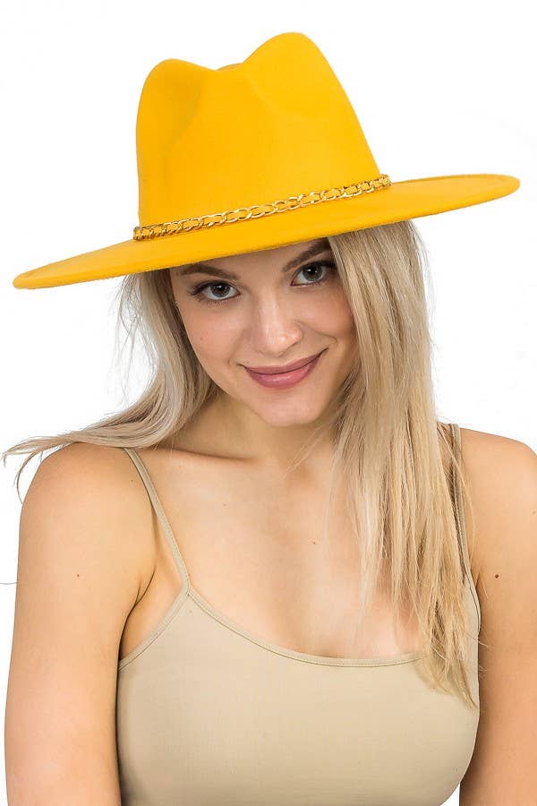 Cap Zone - Vente Chapeau en feutre – unisexe - Chapeau de rancher à large bord à chaîne dorée en faux daim13