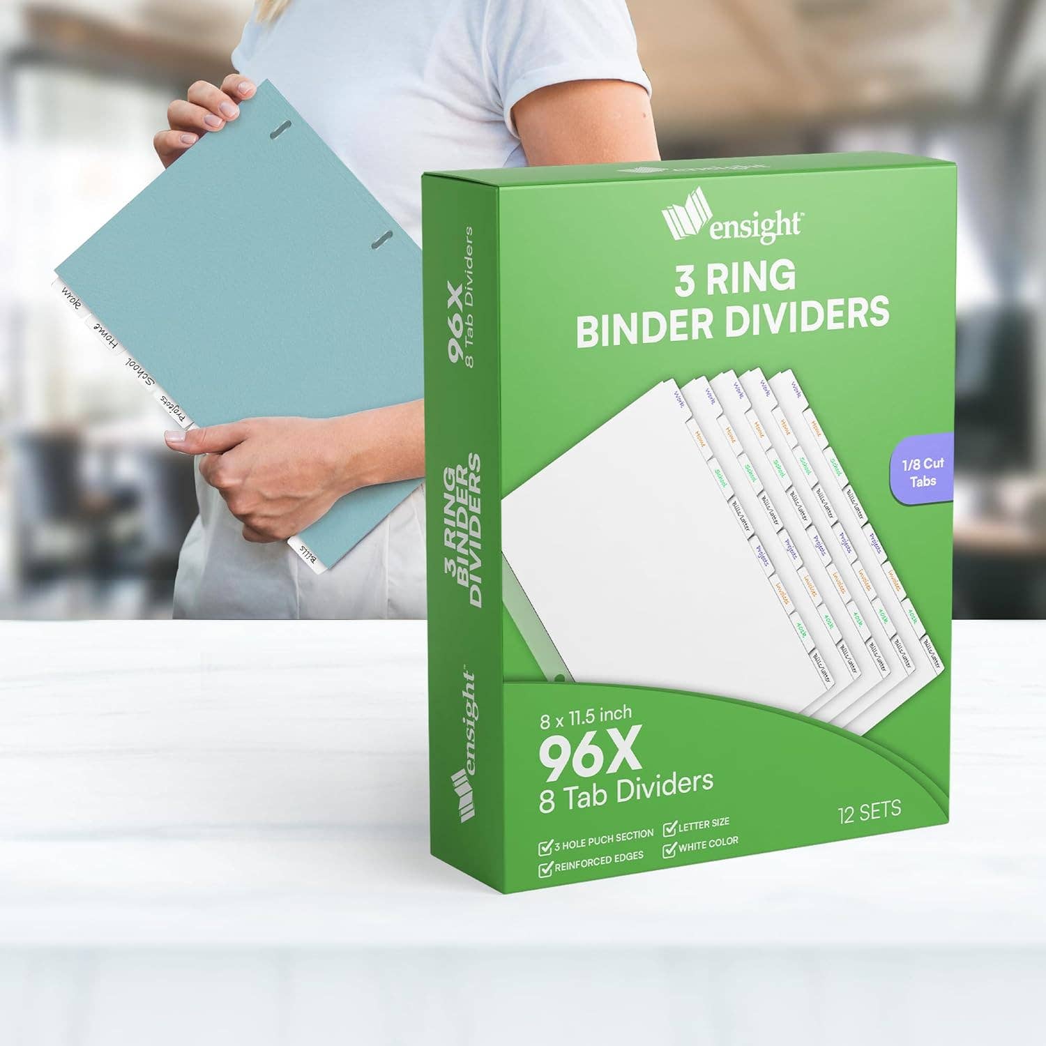 Ensight - Wholesale Binder - 3 Ring Page Dividers Bulk, 1/8 Cut Tab Dividers, 96 Per Box - Divider Pages with Tabs, Decorative Printable Rewritable Divider Tabs, Exhibit Tab Dividers for 3 Ring Binders Bulk - Ensight6