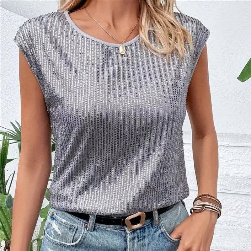 OceanusSwim – wholesale Blouse – Women’s – Loose Casual Round Neck Glitter T Shirt5