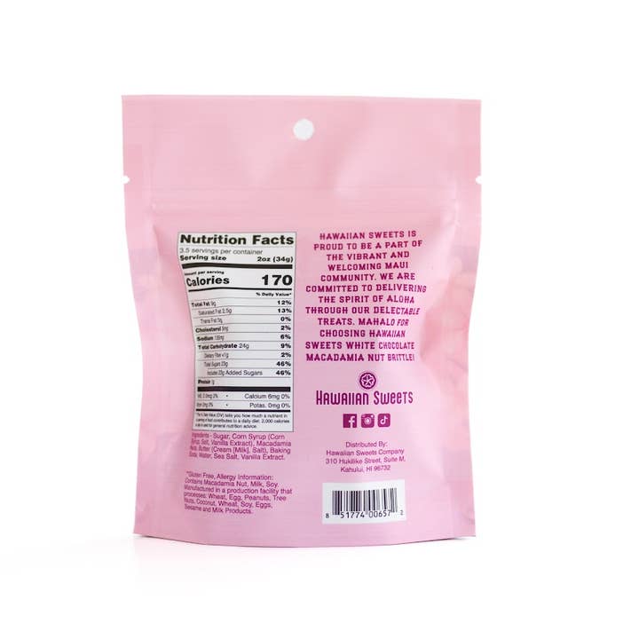 Hawaiian Sweets - Wholesale Brittle - Brittle Bag - ¼ LB -White Chocolate Macadamia Nut