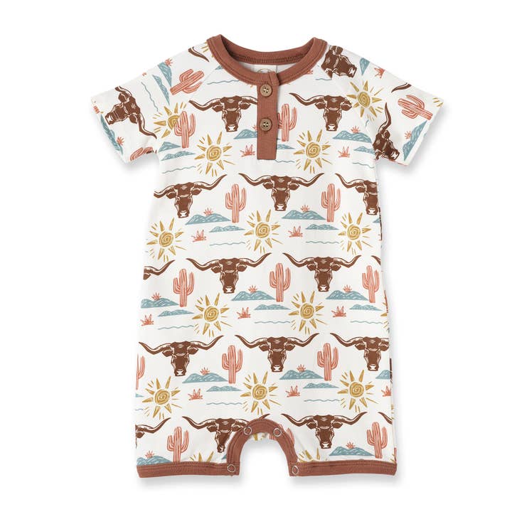 Tesa Babe - Wholesale Jumpsuit - Baby - Happy Trails Bamboo Henley Short Romper