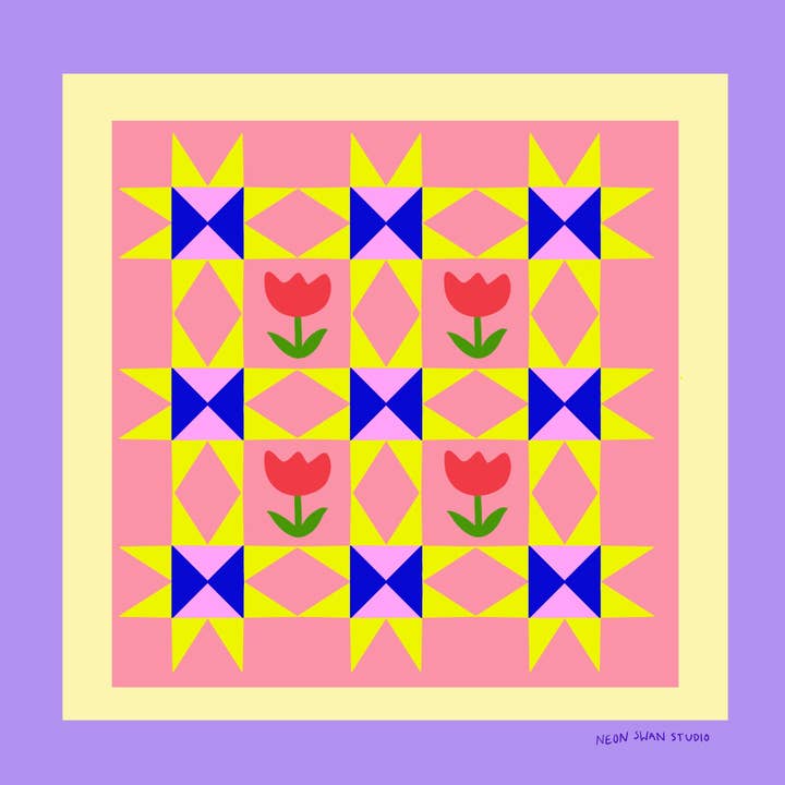 Tulip Quilt Giclée Print for wholesale by Neon Swan Studio LLC