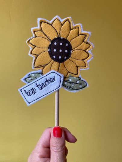 SUNFLOWER THANK YOU TEACHER PLANT PICK for wholesale by Girl Friday Embroidery