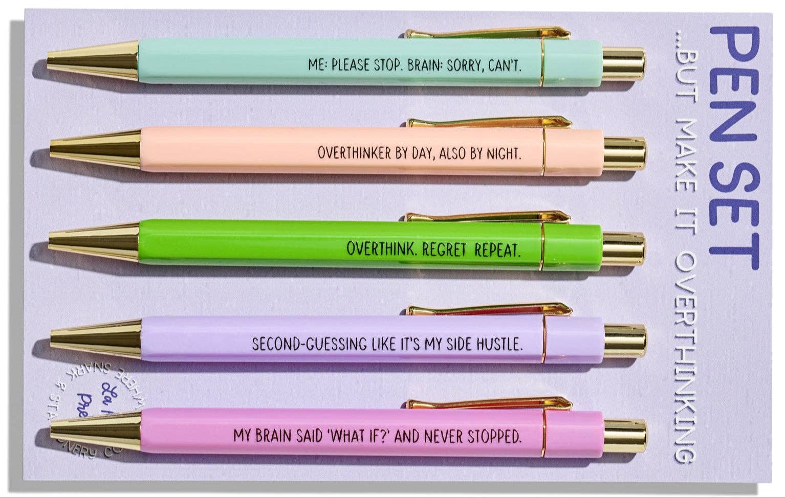 La Folie Press - Wholesale Pen - Overthinking Pens - Funny Set of 5 Ballpoint Pens for Anxious Overthinkers2