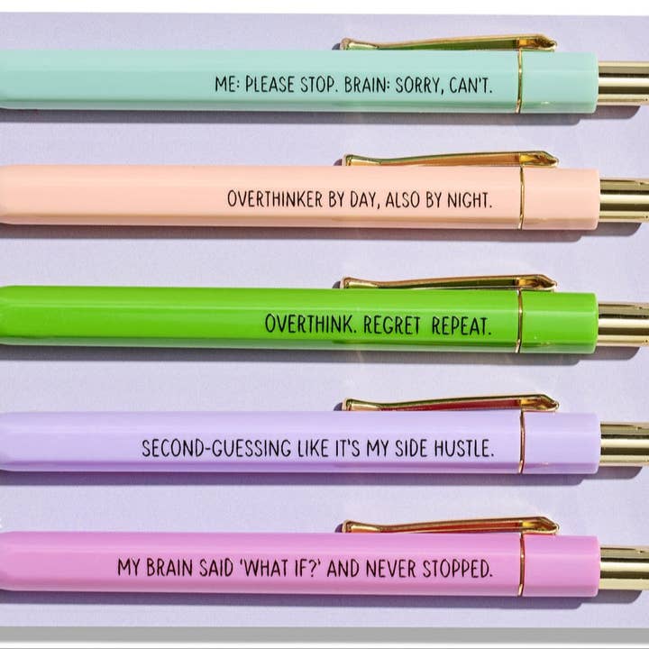 La Folie Press - Wholesale Pen - Overthinking Pens - Funny Set of 5 Ballpoint Pens for Anxious Overthinkers2