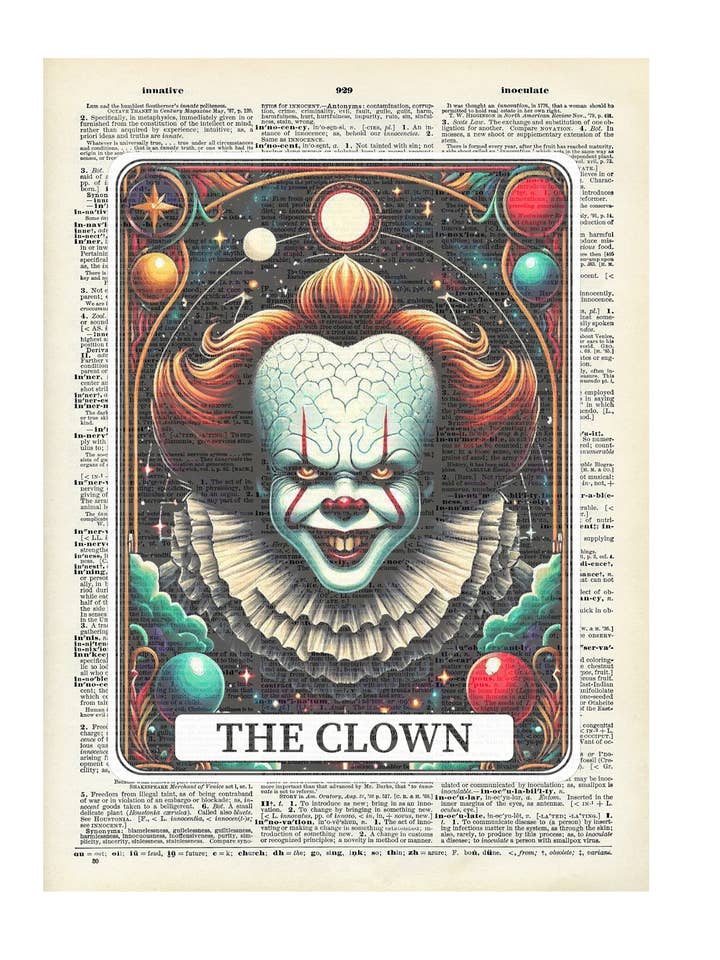 Penny Wise, Le Clown, Halloween, Vintage, Dictionary Prints pour la vente par Crazilyhumbledesigns